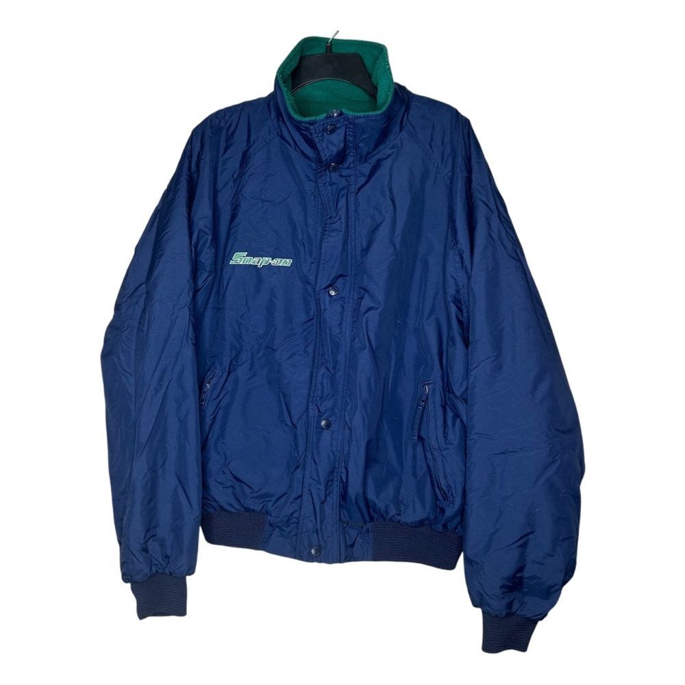 Vintage Snap-on Blue bomber Jacket with Green fleece Collar streetwear